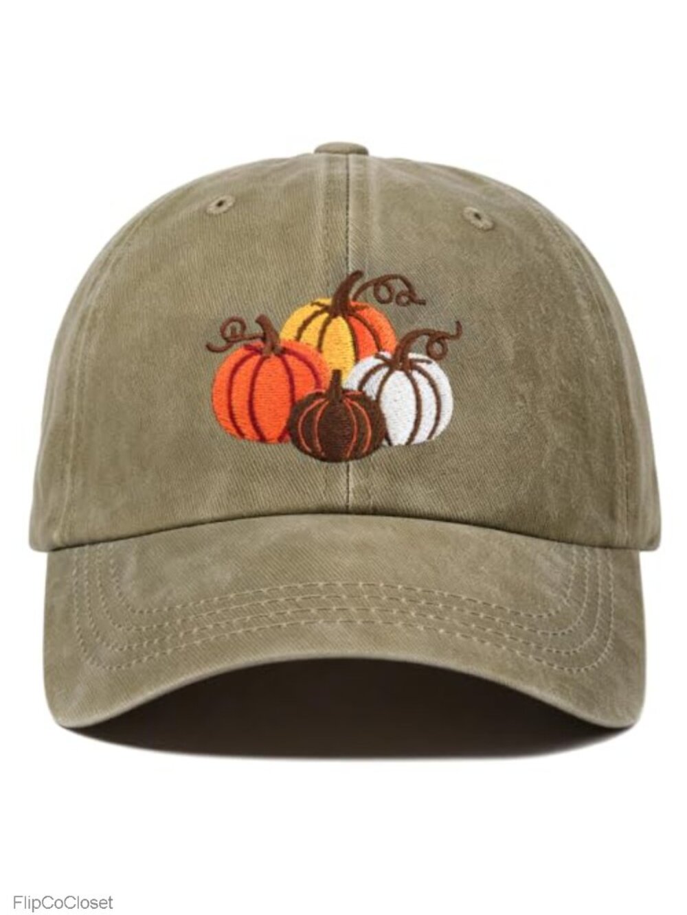 Pumpkin Embroidered Baseball Cap Unstructured Washed Cotton Dad Hat Adjustable